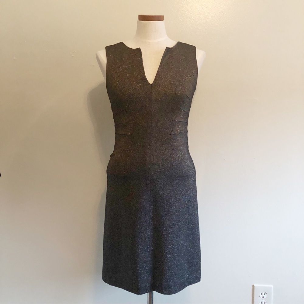 Trina Turk Metallic stone gray shift dress